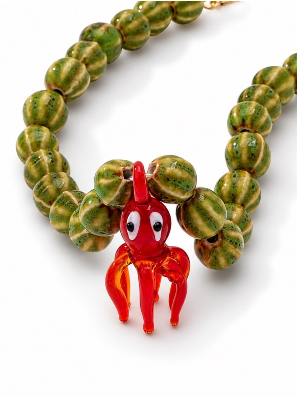 New! Coastal Handmade Glass Octopus Charm Beaded Necklace NWOT (4024)